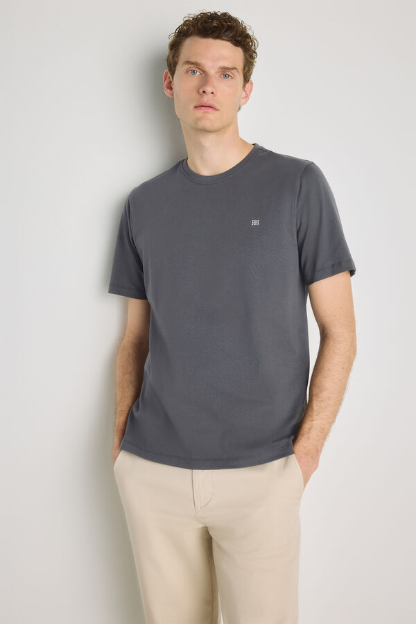 Pedro del Hierro Camiseta b&aacute;sica con logo bordado Gris Oscuro