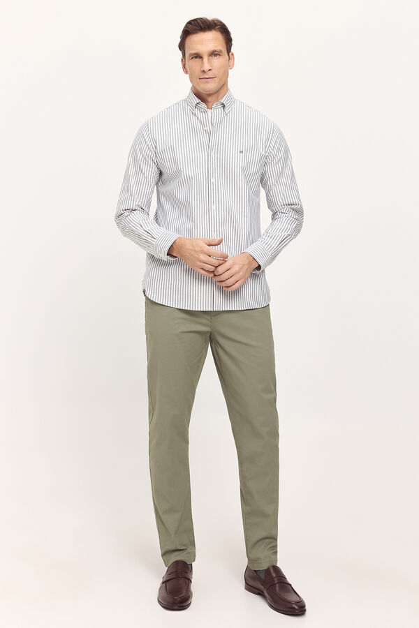 Pedro del Hierro Camisa Oxford listrada PDH Verde escuro