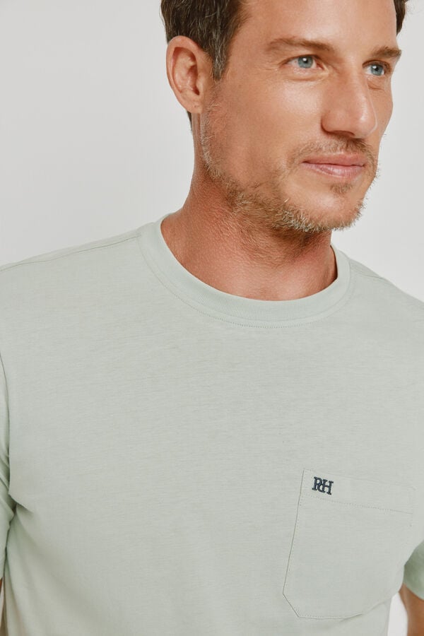 Pedro del Hierro T-shirt b&aacute;sica com logo bordado C&aacute;qui