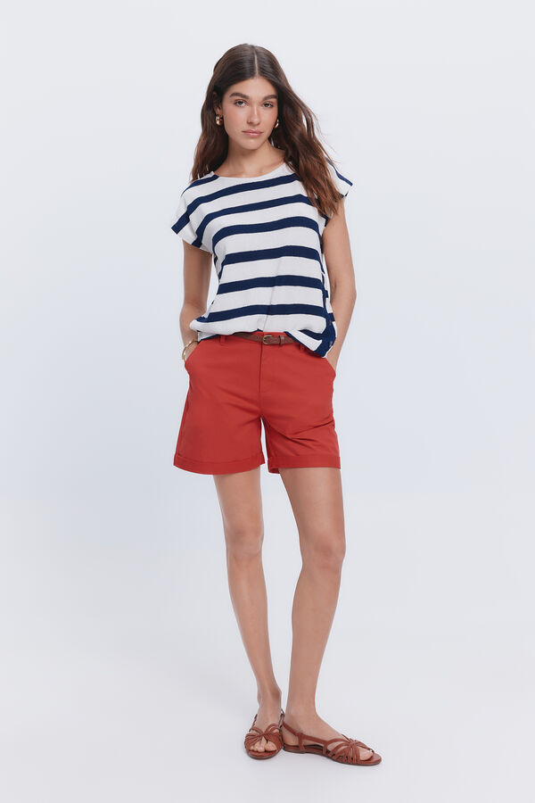 Milano Camiseta riscas com bot&otilde;es na frente Branco