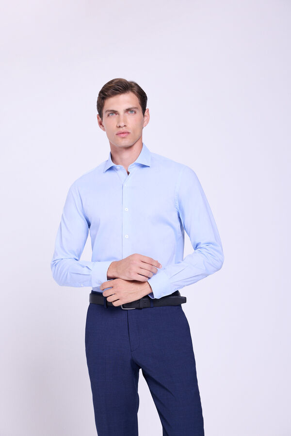 Milano Camisa Vestir Microestructura Azul