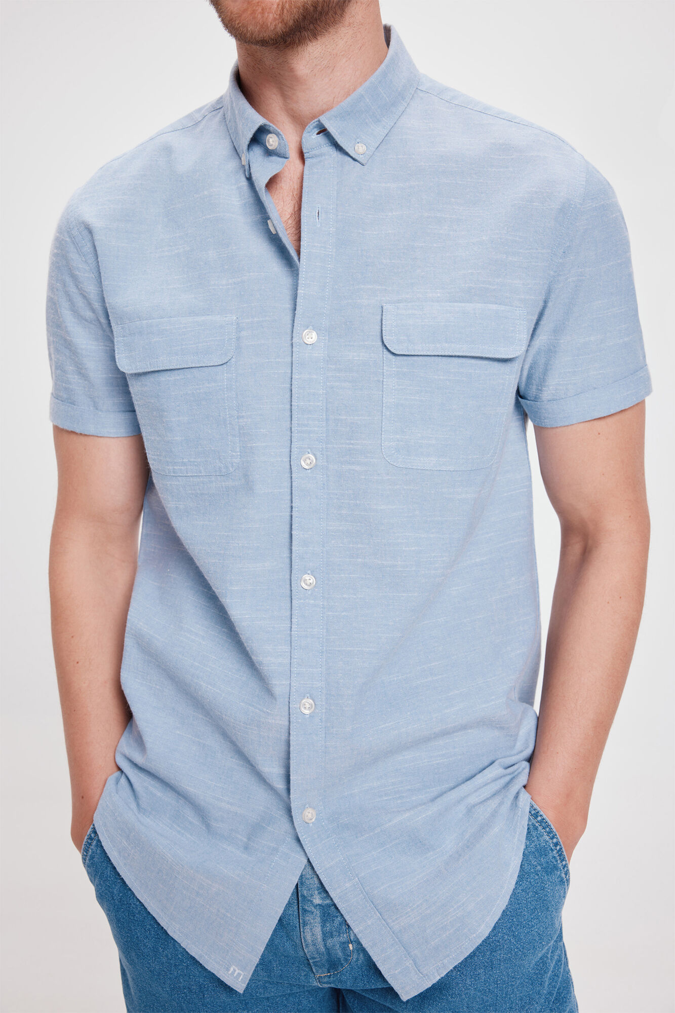 Milano Camisa Slub Lisa Bolsillos