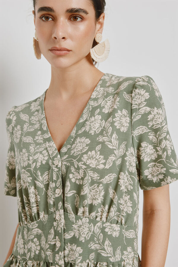 Milano Vestido escote pico Kaki Claro