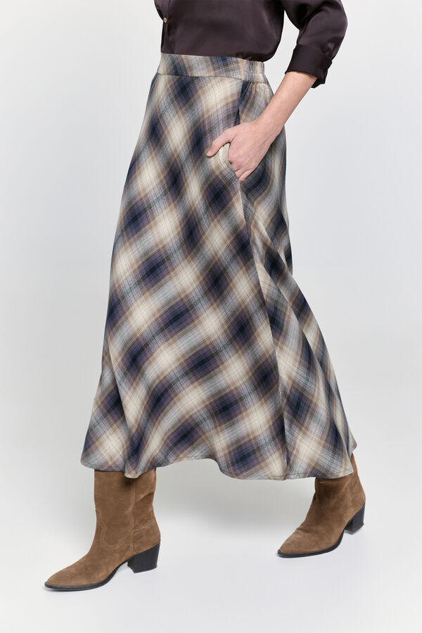 Milano Falda midi evasé de cuadros Beige