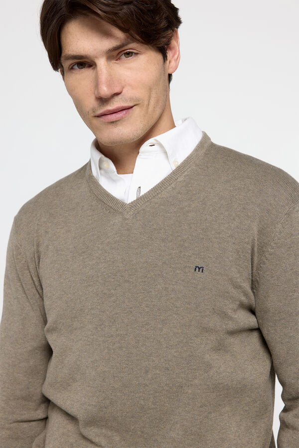Milano Jersey b&aacute;sico cuello pico Kaki