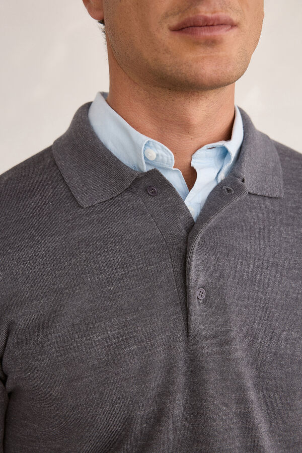 Milano Jersey Polo Botones Gris Oscuro