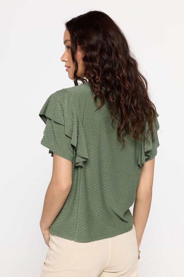 Milano Camiseta tejido plumetti con volante Kaki