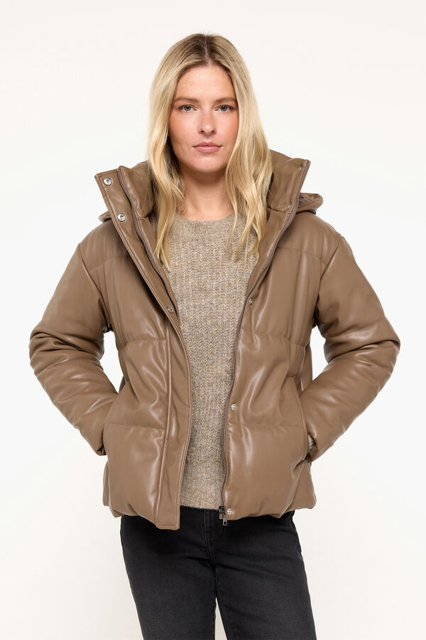 Milano Sobretudo curto acolchoado com efeito de pele Bege