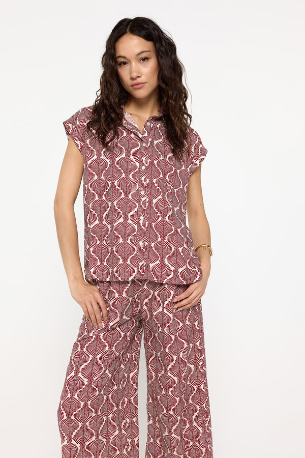 Fifty Outlet Pantalón estampado fit ancho con cintura elastica Granate