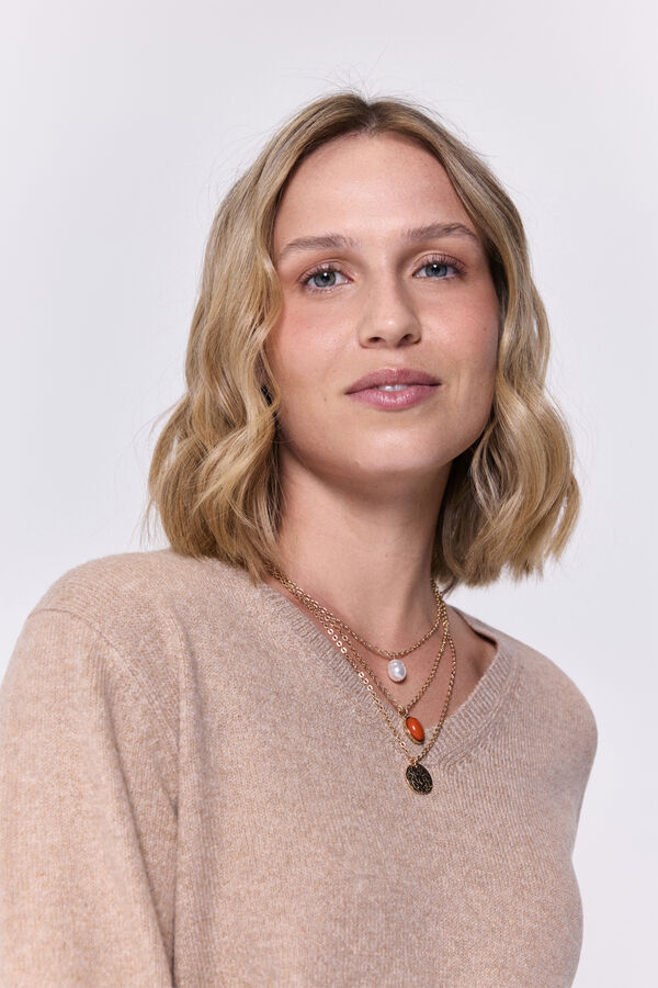 Milano Jersey punto liso cuello pico Beige/Camel