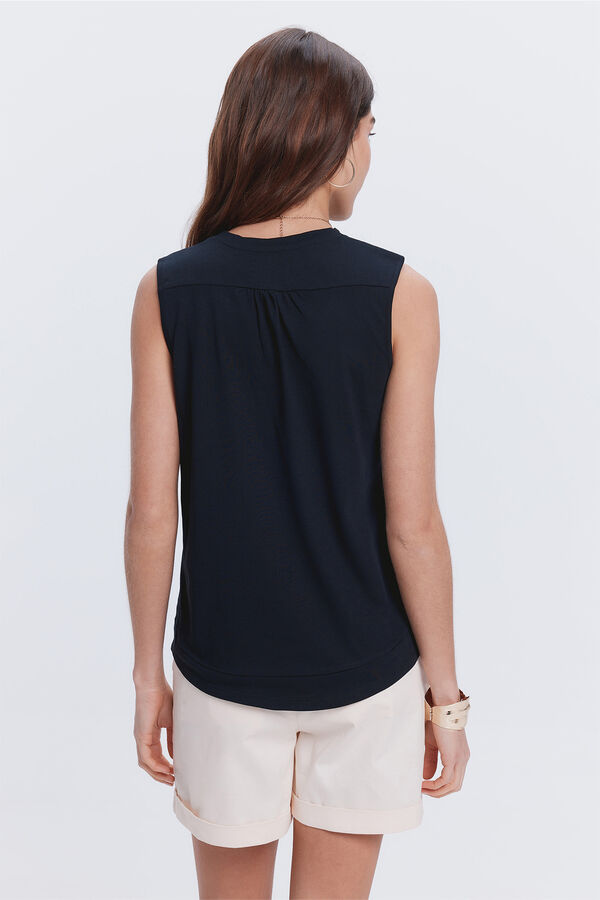 Milano Camiseta sem mangas com mangas em decote e bico Preto