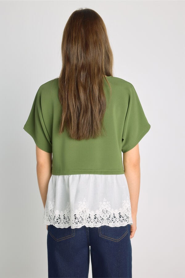 Milano T-shirt de manga curta com renda Verde