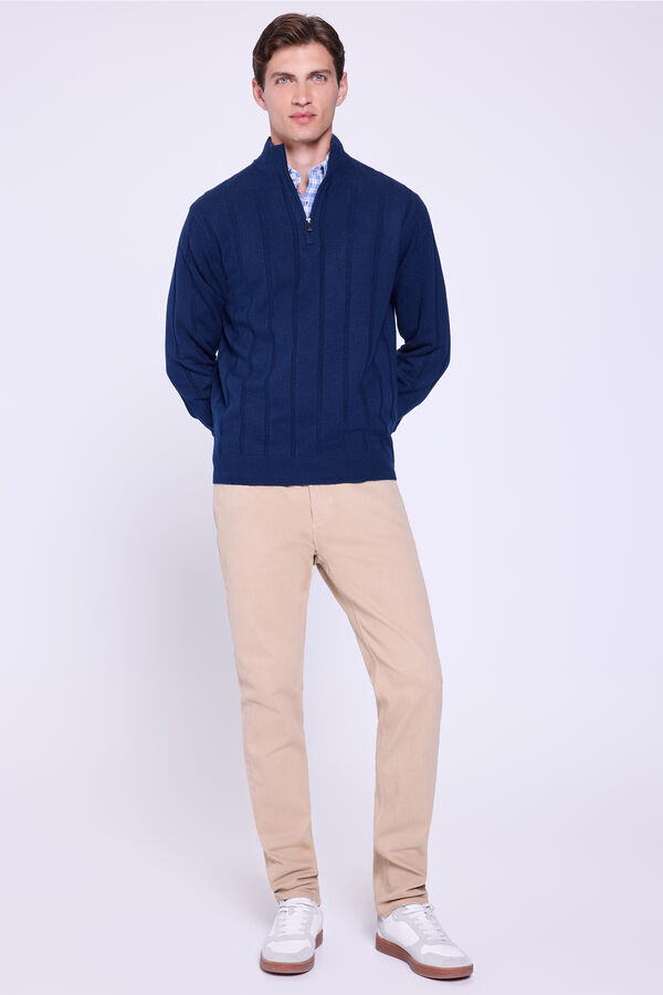 Milano Camisola Canalé com fecho médio Marinho