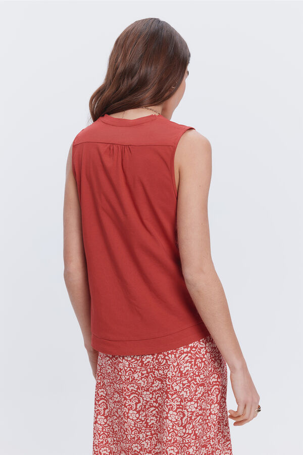 Milano Camiseta sem mangas com mangas em decote e bico Vermelho