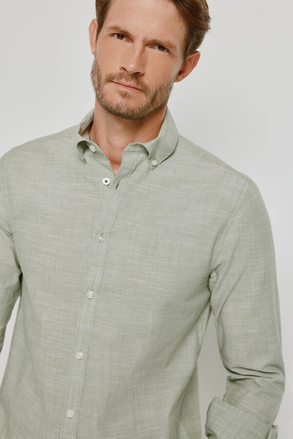 Milano Camisa lisa de manga comprida C&aacute;qui