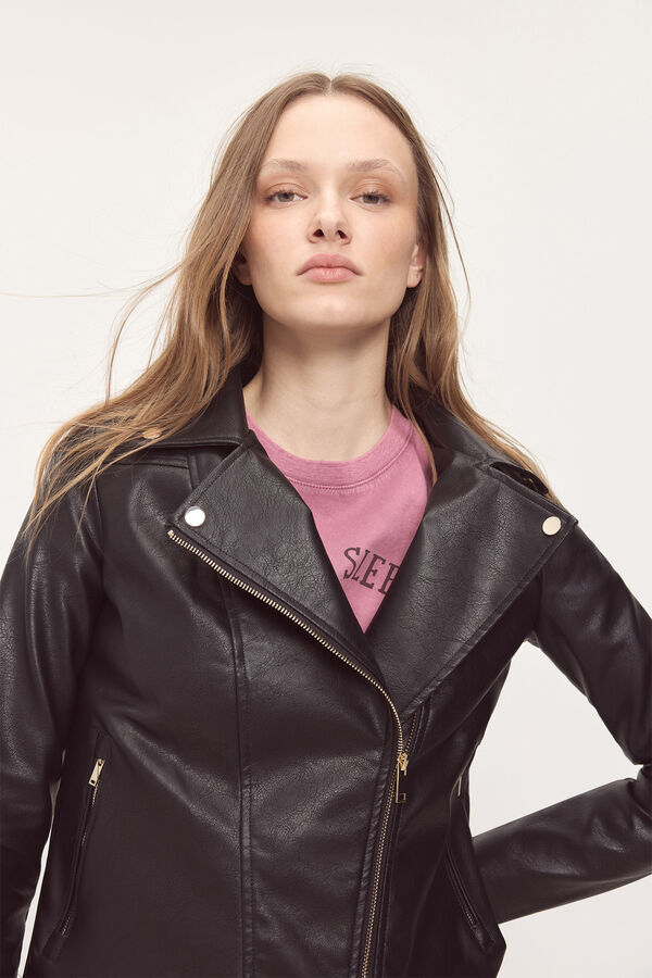 Milano Jaqueta biker curta com efeito pele Preto