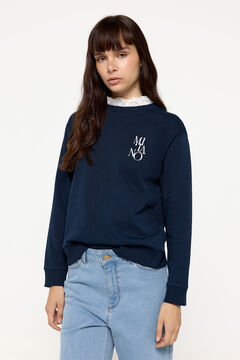 Fifty Outlet Sweatshirt com logo bordado e renda na gola Camel