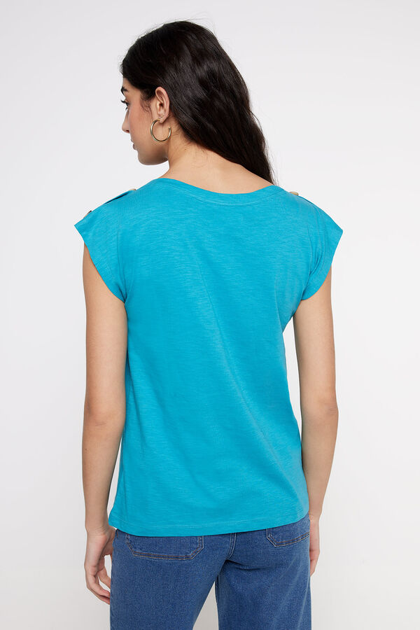 Fifty Outlet T-shirt botões ombro Azul turquesa