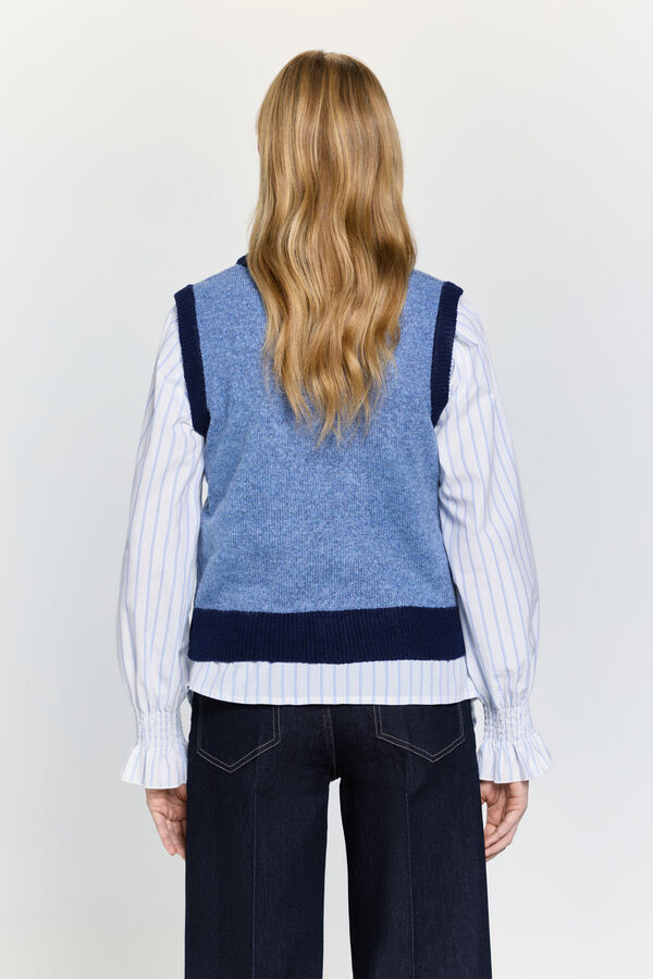 Milano Malha de colete com detalhes contrastantes Azul claro