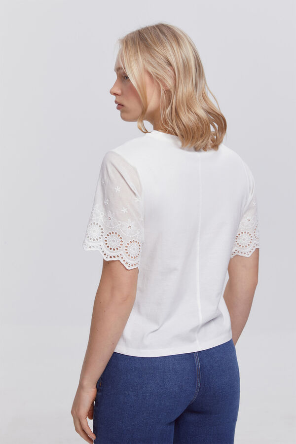 Milano T-shirt com mangas bordadas Branco