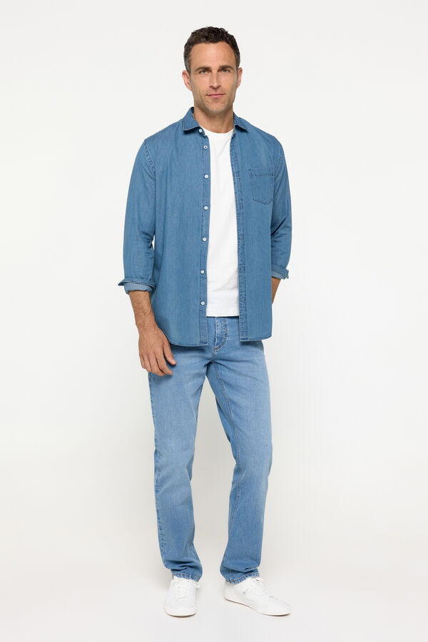 Milano Camisa Denim Lisa Azul Claro