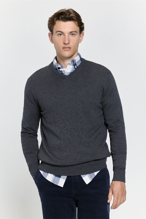 Milano Jersey básico cuello pico Gris Oscuro