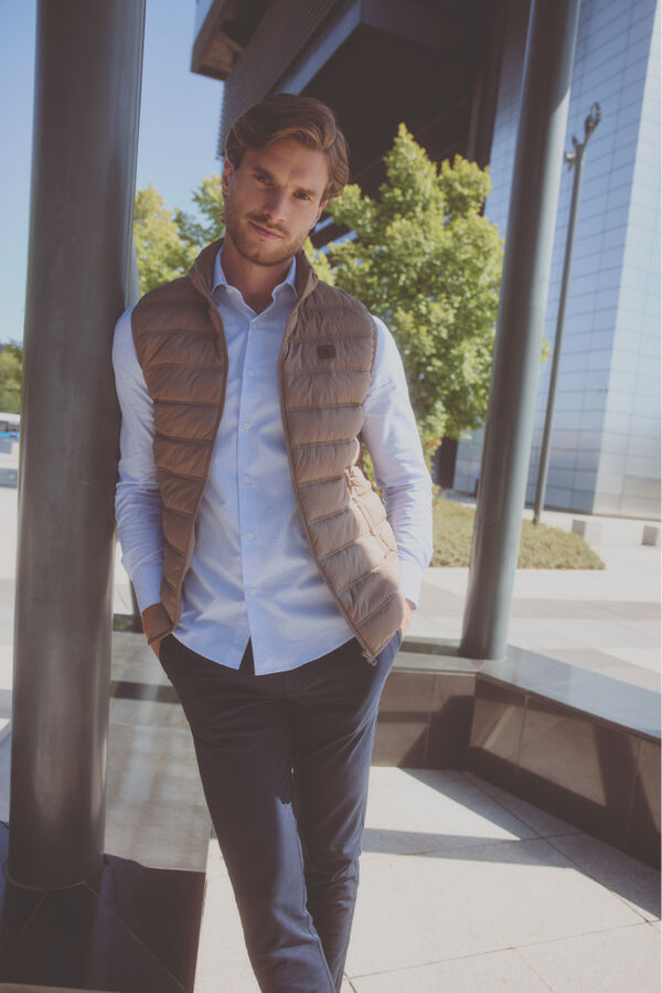 Pedro del Hierro Camisa social de popeline xadrez Azul