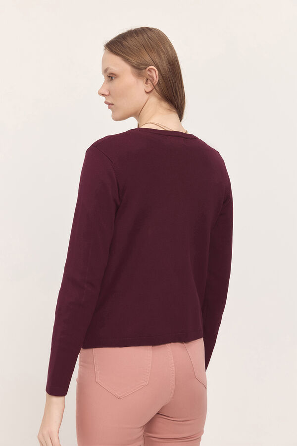 Milano Chaqueta punto liso cuello pico Granate