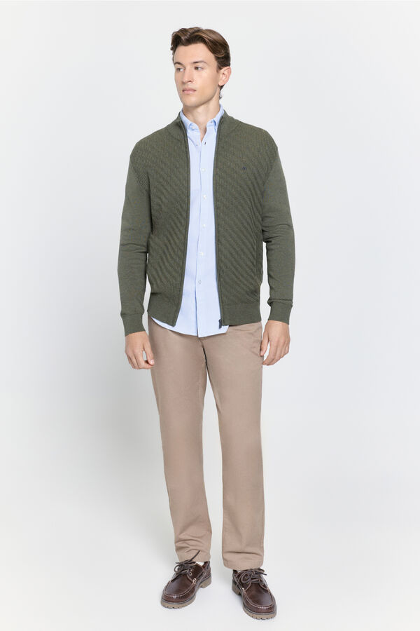 Milano Casaco de malha de fecho-éclair com malha Cáqui escuro