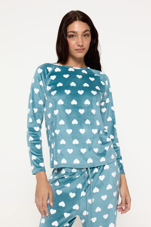 Milano Pijama de velour estampado corazones Verde