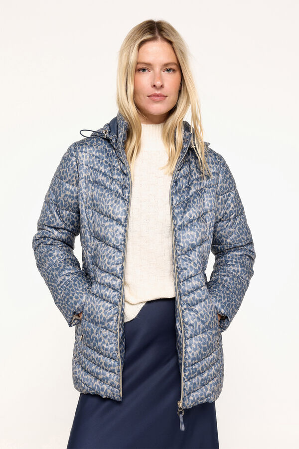 Milano Sobretudo acolchoado em tecido estampado com capuz Multicolor