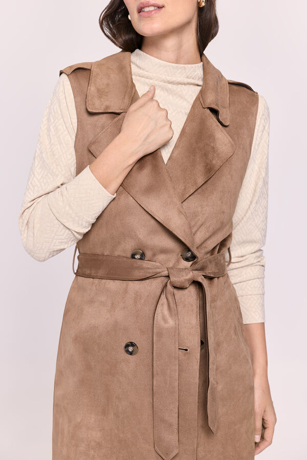 Milano Colete comprido efeito camur&ccedil;a Castanho