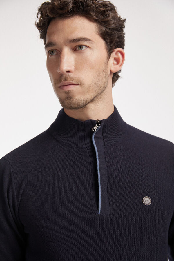 Fifty Outlet Jersey media cremallera con microestructura Navy