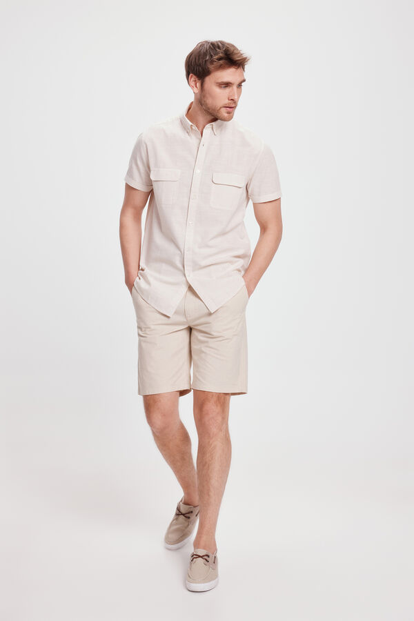 Milano Camisa lisa Slub com bolsos Bege