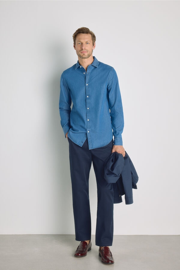 Milano Camisa lisa manga larga Azul