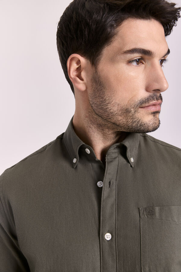 Pedro del Hierro Camisa lisa relaxed fit Kaki Oscuro