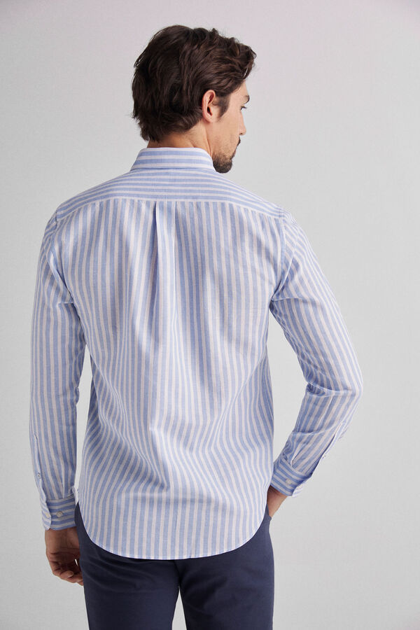 Milano Camisa Linho Riscas Azul