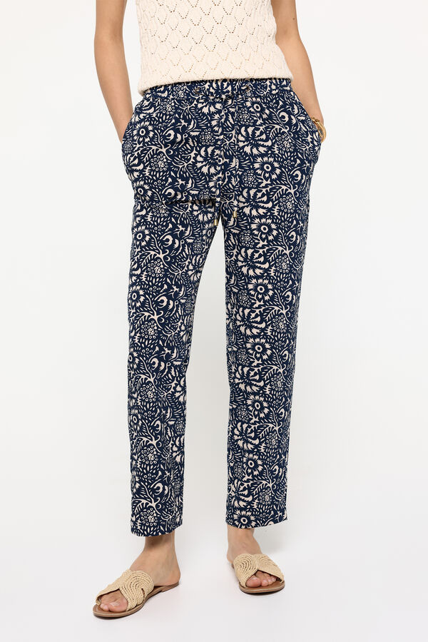 Fifty Outlet Pantalon fluído estampado cinturilla elastica Azul