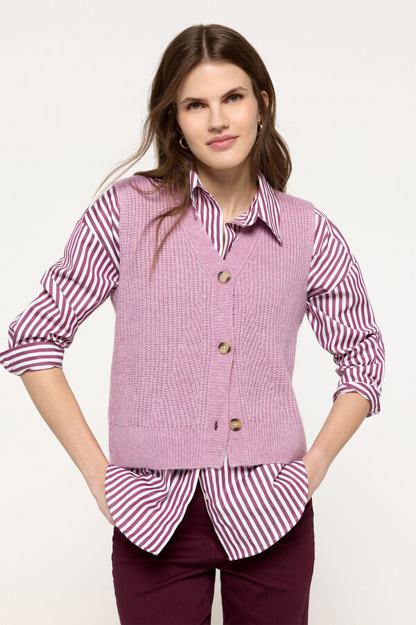 Milano Top colete de malha grosso com bot&otilde;es frontais Rosa