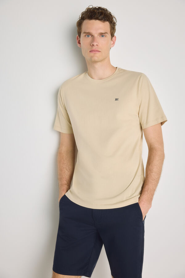 Pedro del Hierro Camiseta b&aacute;sica con logo bordado Beige
