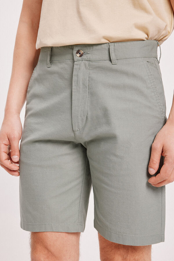 Milano Bermudas Lisas Lino C&aacute;qui m&eacute;dio