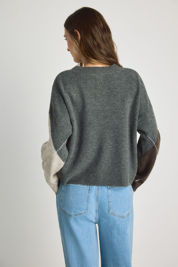 Milano Camisola gola redonda com jacquard Cinza medio