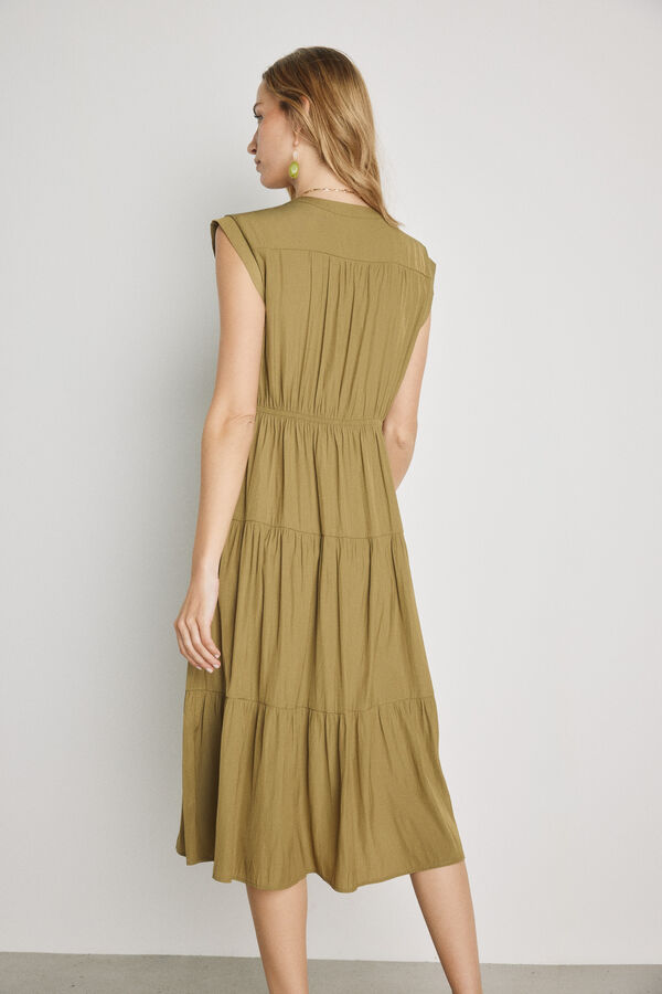 Milano Vestido com decote em bico C&aacute;qui m&eacute;dio