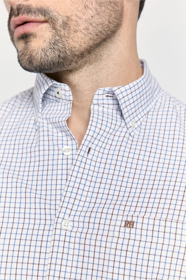 Pedro del Hierro Camisa cuadros manga larga Marr&oacute;n