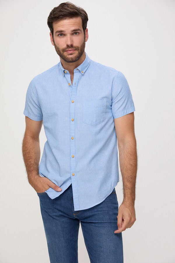 Fifty Outlet Camisa Lino Rayas Azul