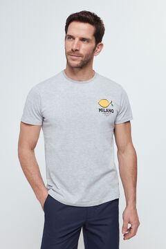 Fifty Outlet T-shirt confecionada com 100% algodão. Print posicional no peito Cinza claro