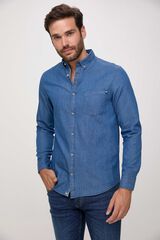 Fifty Outlet Camisa Denim Lisa com bolso PDH Azul