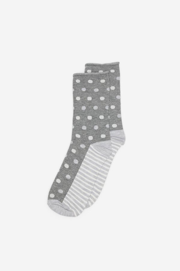 Milano Calcetines gris melange con dibujo de lunares y rayas Azul