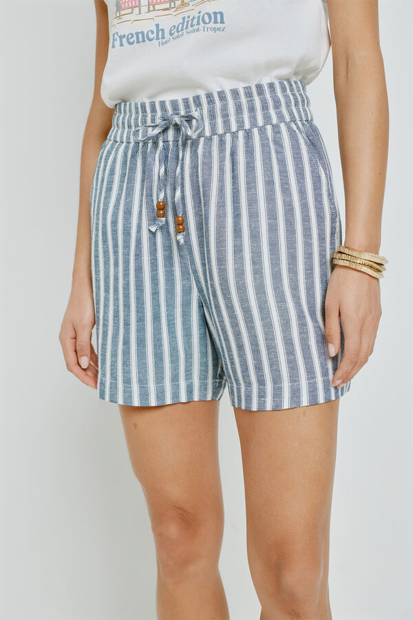 Milano Bermuda de riscas com cintura el&aacute;stica Marinho