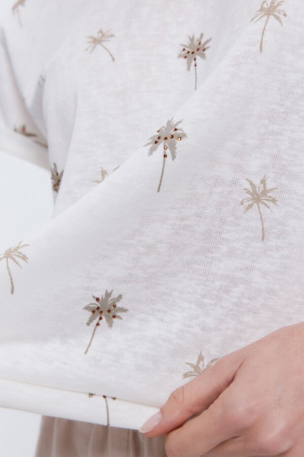 Milano Camiseta estampada con strass Marfil